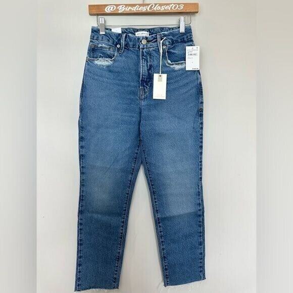 Good American Good Vintage Frayed Hem High Rise Straight Jeans NWT size 0/25 - Picture 5 of 7